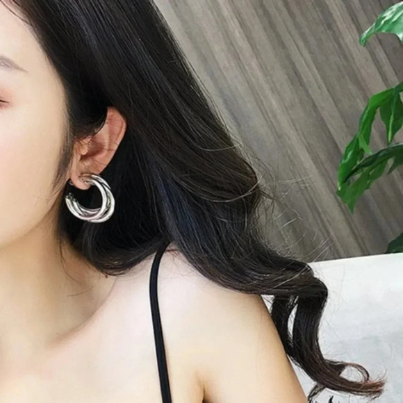 NEW 925 Sterling Silver Three Layer Hoop Earrings - Picture 2 of 6